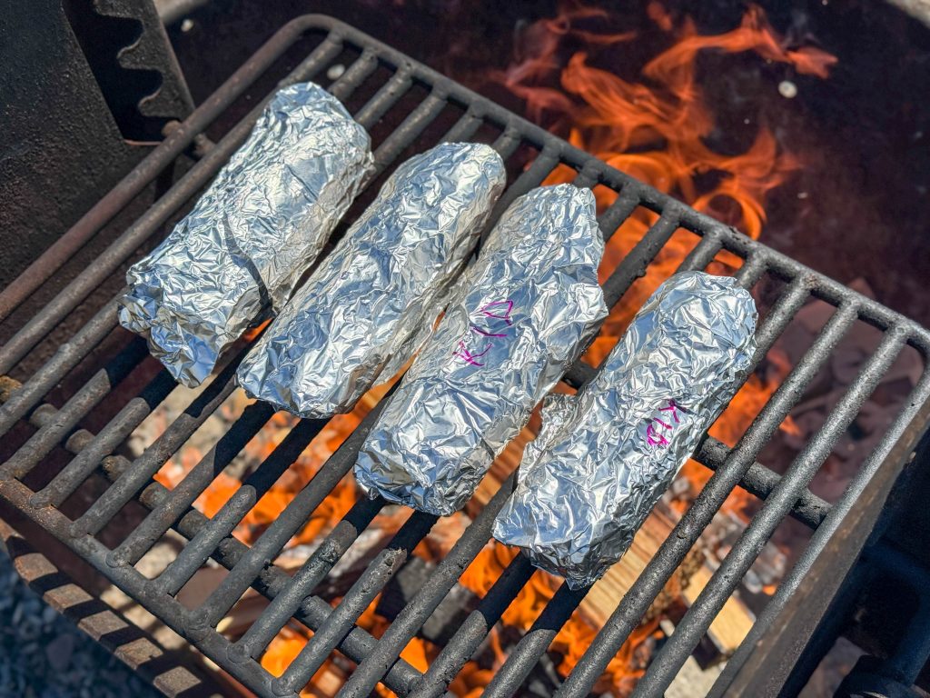making breakfast burritos over campfire