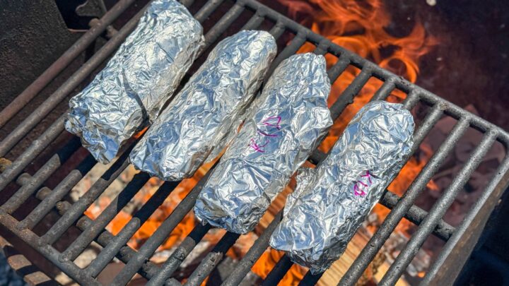 making breakfast burritos over campfire