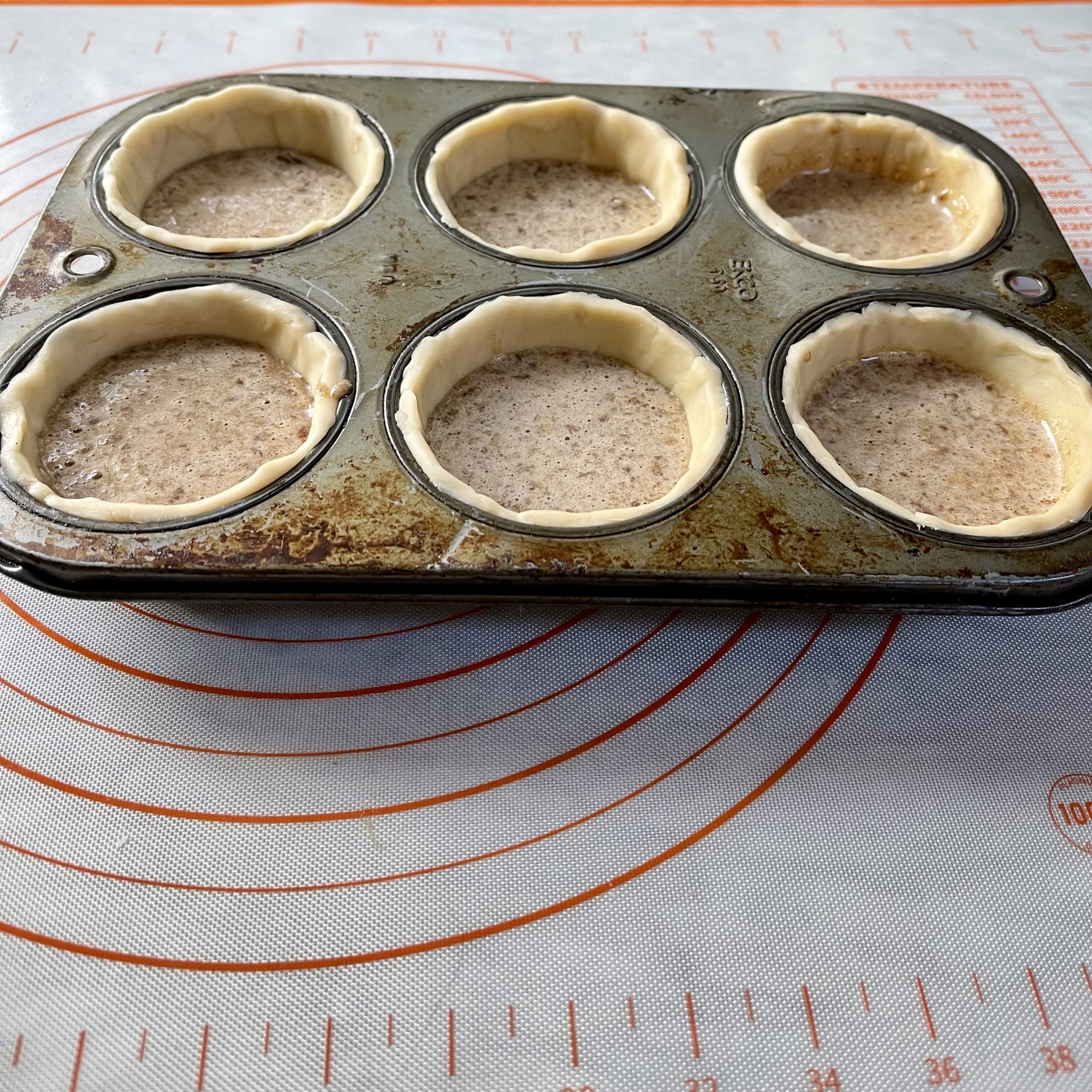 pecan pie bites batter in pan