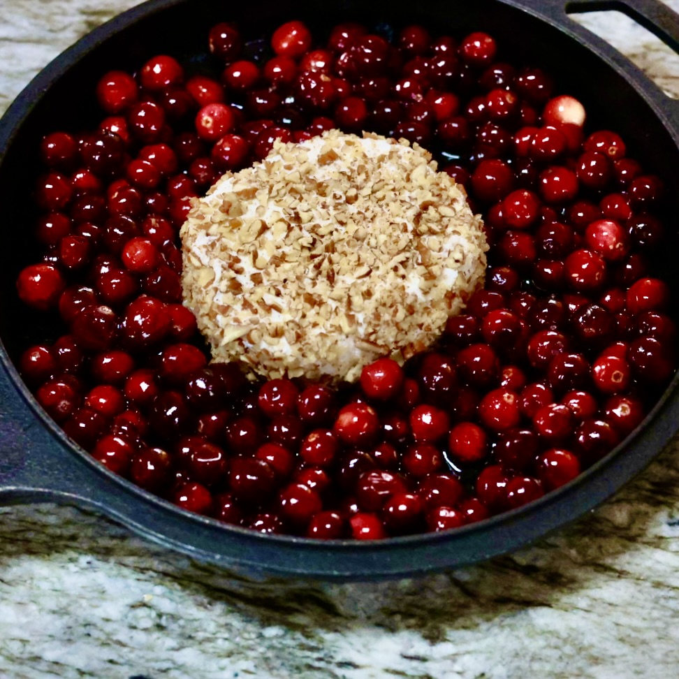 baked goat cheese roasted cranberry appetizer before baking