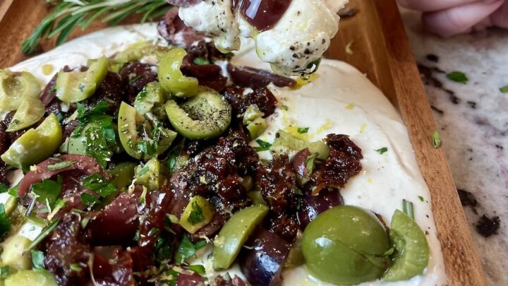 Mediterranean whipped Feta with sun dried tomatoes and olives
