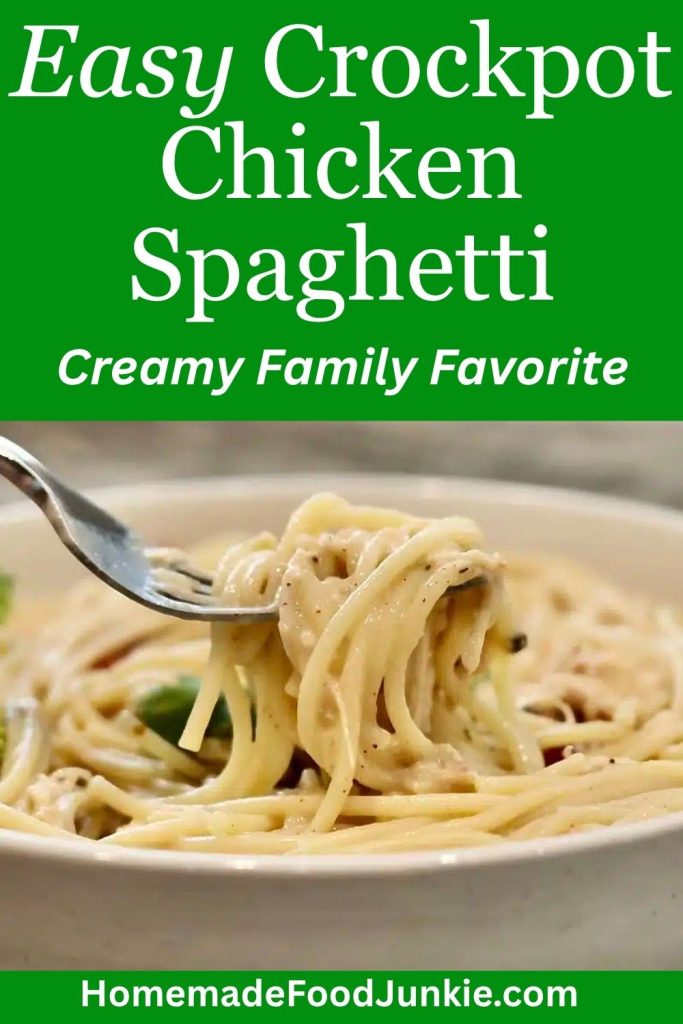 crockpot Chicken Spaghetti pin image