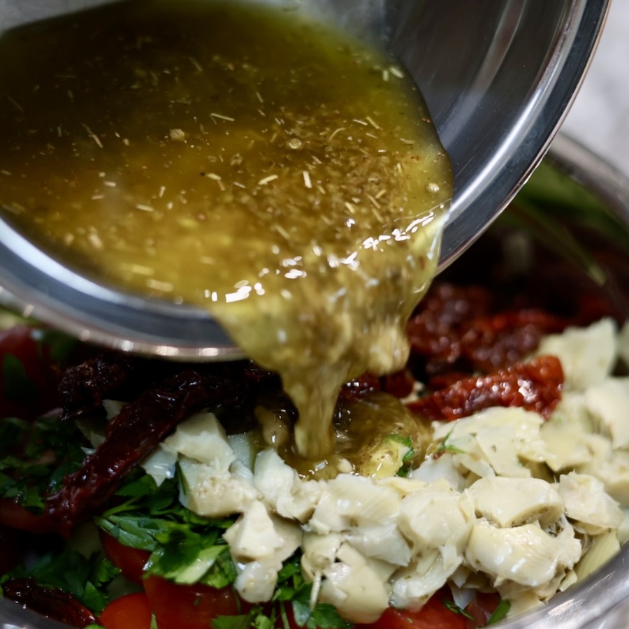 Mediterranean lemon herb dense bean salad dressing