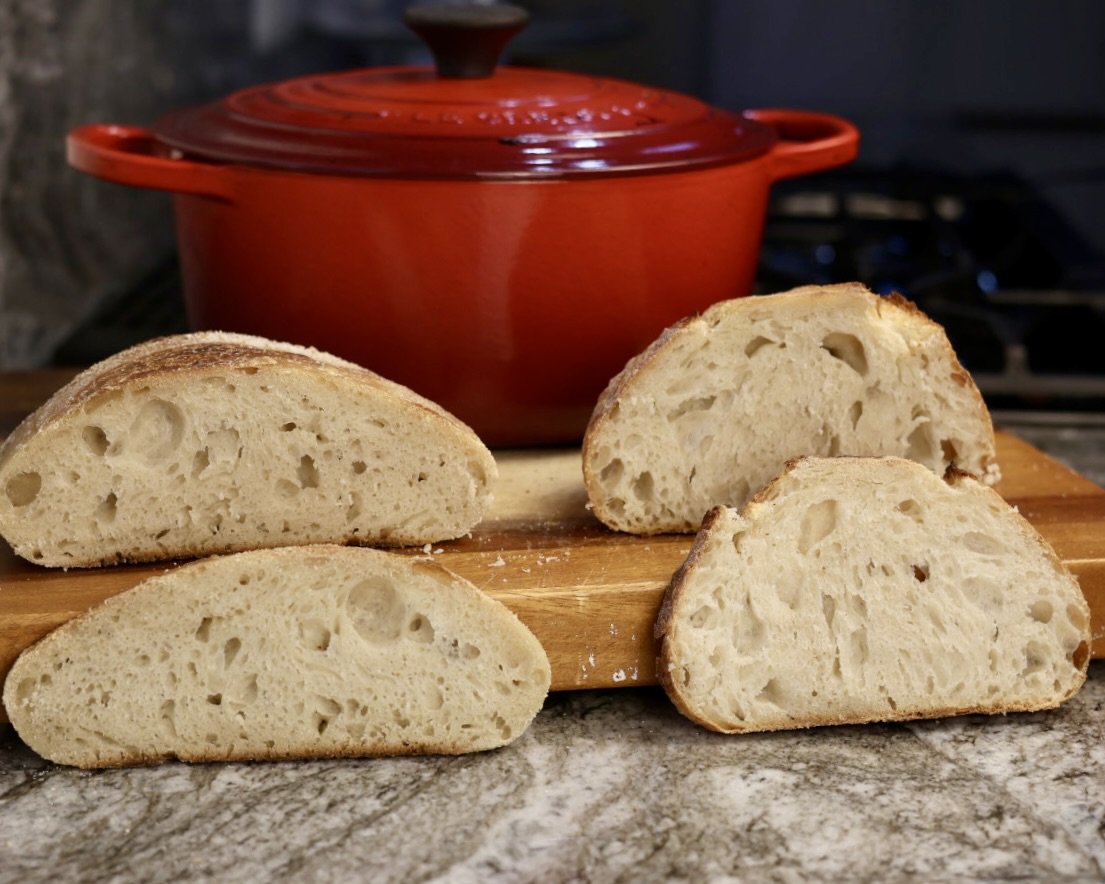 Side-by-side sourdough crumb comparison showing structural difference