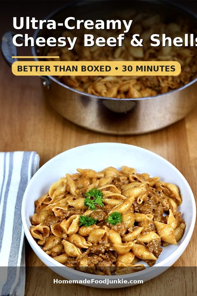 cheesy beef and shells skillet dinner
