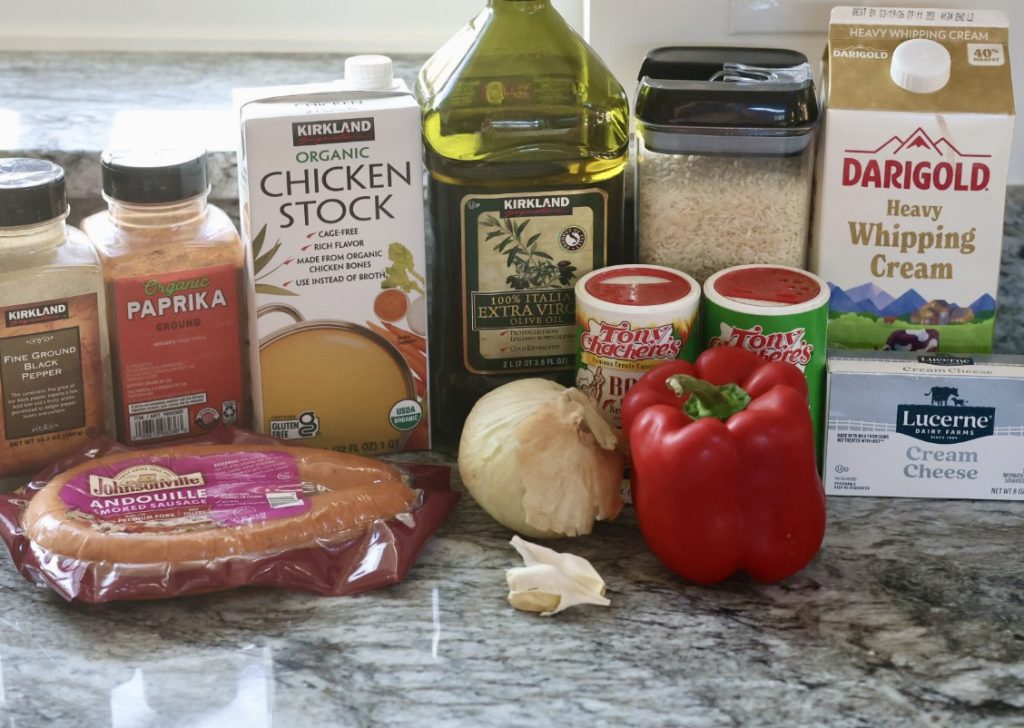 ingredients for creamy cajun sausage Skillet Dinner