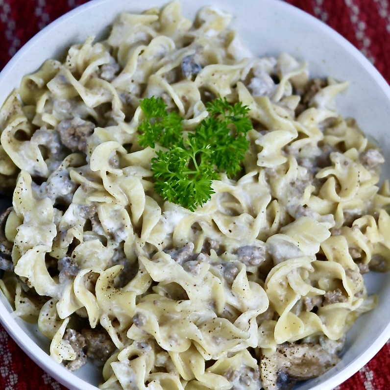 creamy ground beef stroganoff with egg noodles easy weeknight dinner. This creamy one Pot Ground Beef Stroganoff is a family favorite.