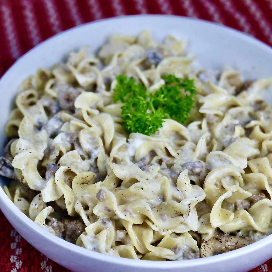 favorite creamy ground beef stroganoff with egg noodles comfort food