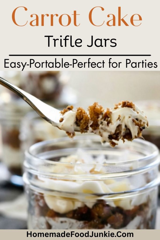 Carrot Cake Trifle Jars (Easy Mason Jar Dessert for Spring & Potlucks) 1 carrot cake trifle jars make ahead party dessert.