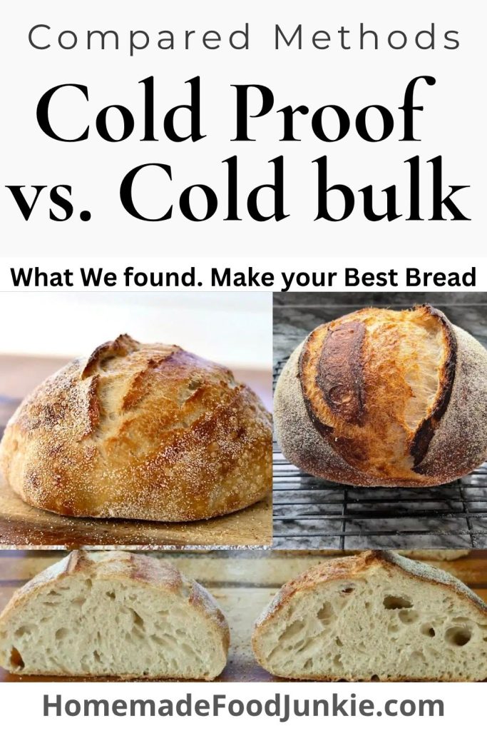cold proof vs. cold bulk comparison. Two love and their crumb shots, next to each other shoeing the results of the two methods.