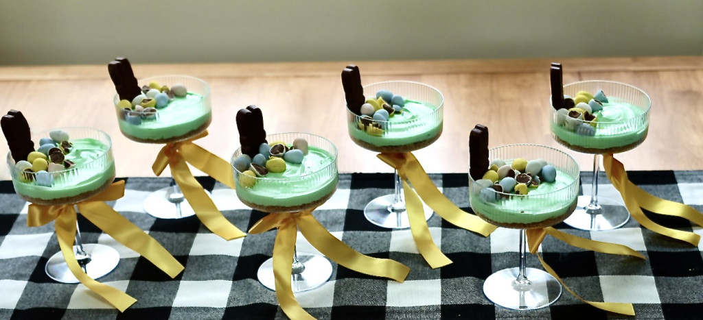 No bake Easter Cheesecake cups on a table