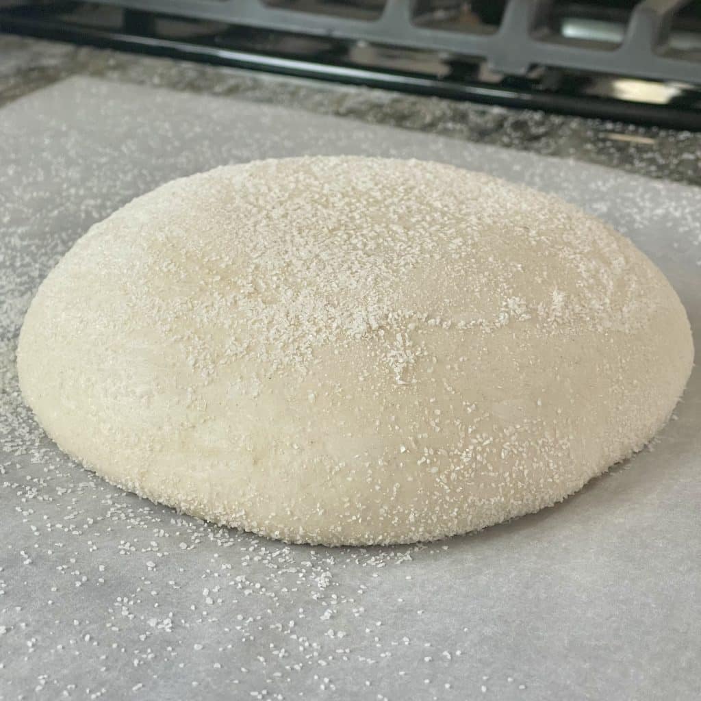 long bulk rise dough ready to score and bake