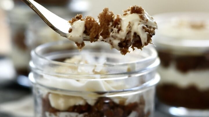 carrot cake trifle jars with fork close up