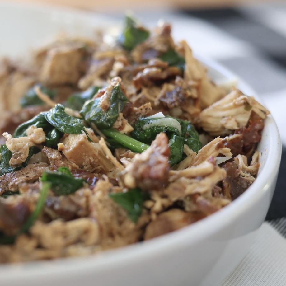 crockpot Tuscan chicken in a bowl