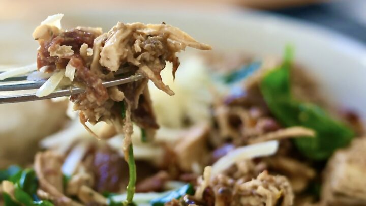 forkful of crockpot Tuscan chicken