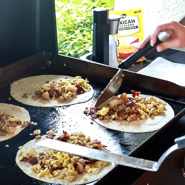blackstone grill with a converted breakfast burrito recipe. How to convert recipes to blackstone griddle